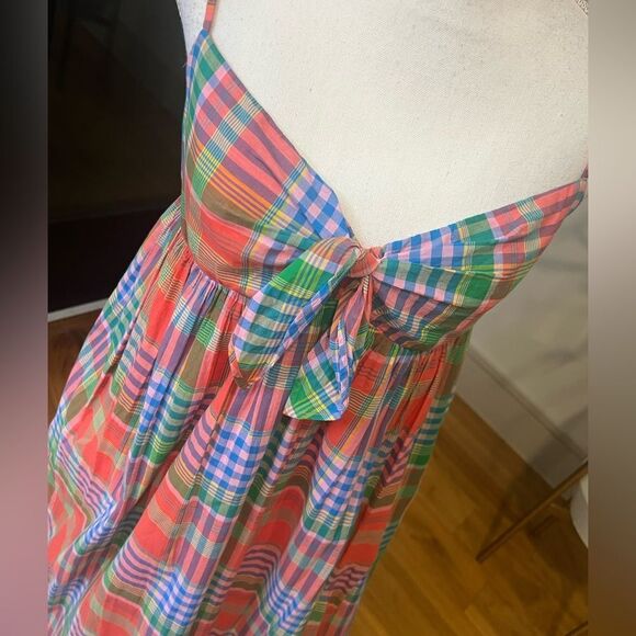 J Crew Plaid Maxi Dress tie front size M - Picture 4 of 15